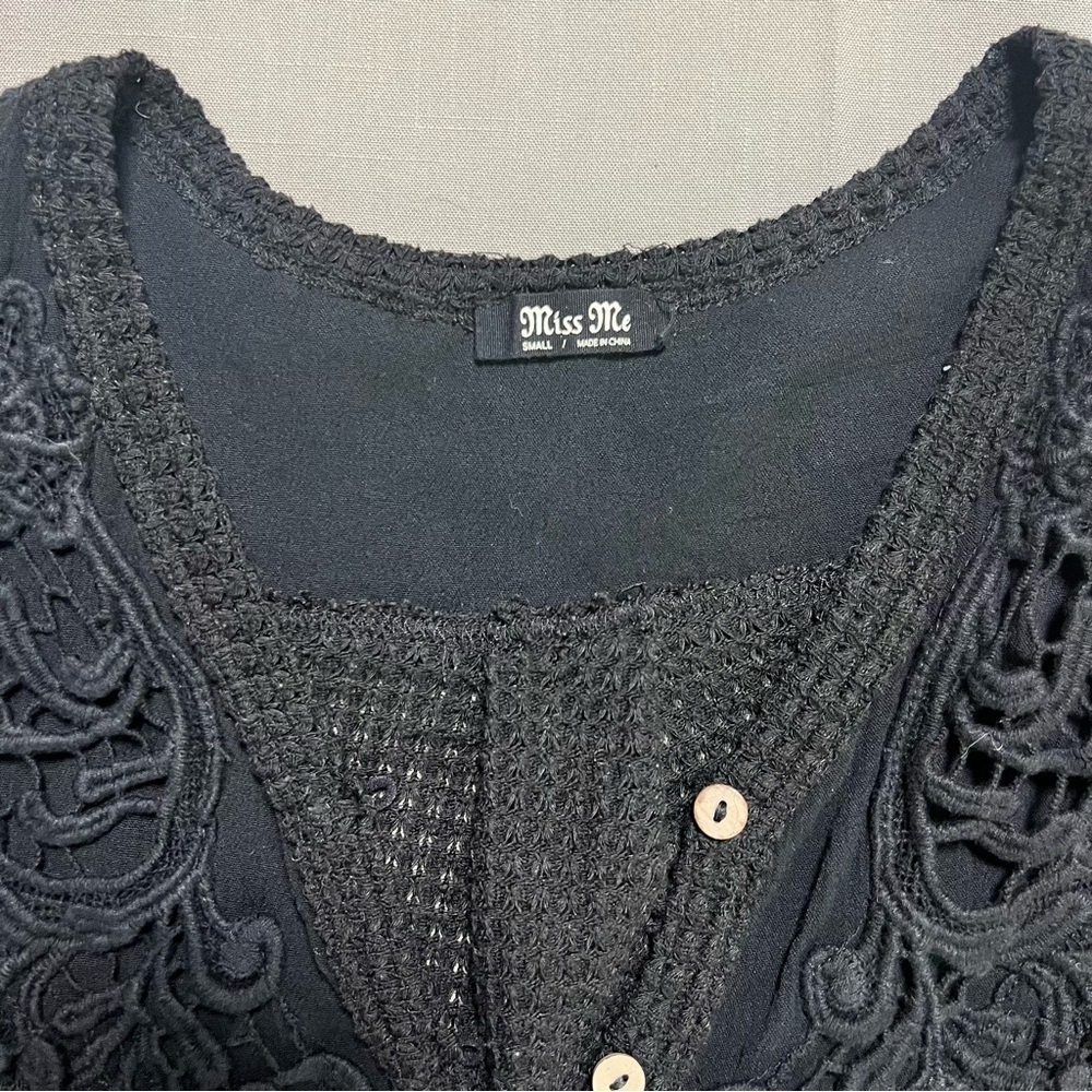 Miss Me Open Weave Waffle Knit Henley Top Crochet Details Summer Sweater Layer - Picture 7 of 12